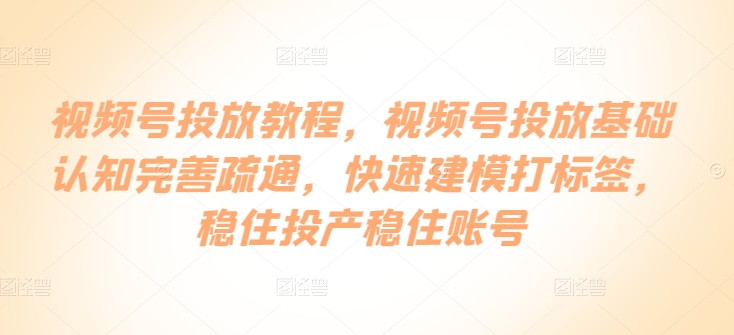 视频号投放教程，​视频号投放基础认知完善疏通，快速建模打标签，稳住投产稳住账号-聊项目