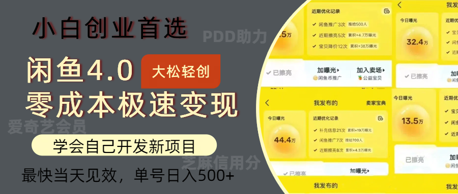 （12434期）闲鱼0成本极速变现项目，多种变现方式 单号日入500+最新玩法-孔明聊项目