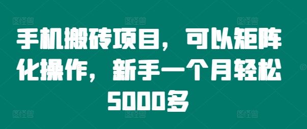 手机搬砖项目,可以矩阵化操作,新手一个月轻松5000多-孔明聊项目