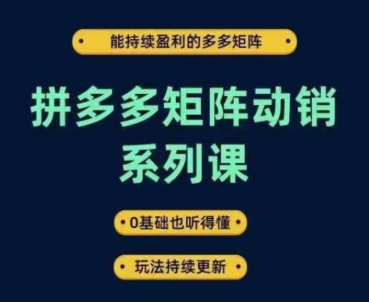 拼多多矩阵动销系列课,能持续盈利的多多矩阵,0基础也听得懂,玩法持续更新-孔明聊项目