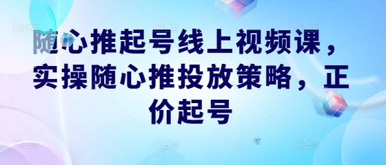 随心推起号线上视频课,实操随心推投放策略,正价起号-孔明聊项目