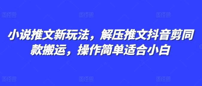 小说推文新玩法，解压推文抖音剪同款搬运，操作简单适合小白-孔明聊项目