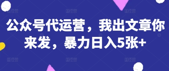 公众号代运营，我出文章你来发，暴力日入5张+【揭秘】-孔明聊项目