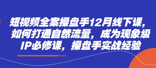 短视频全案操盘手12月线下课，如何打通自然流量，成为现象级IP必修课，操盘手实战经验-孔明聊项目