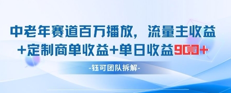 中老年赛道百万播放+流量主收益+定制收益,单日收益9张-孔明聊项目