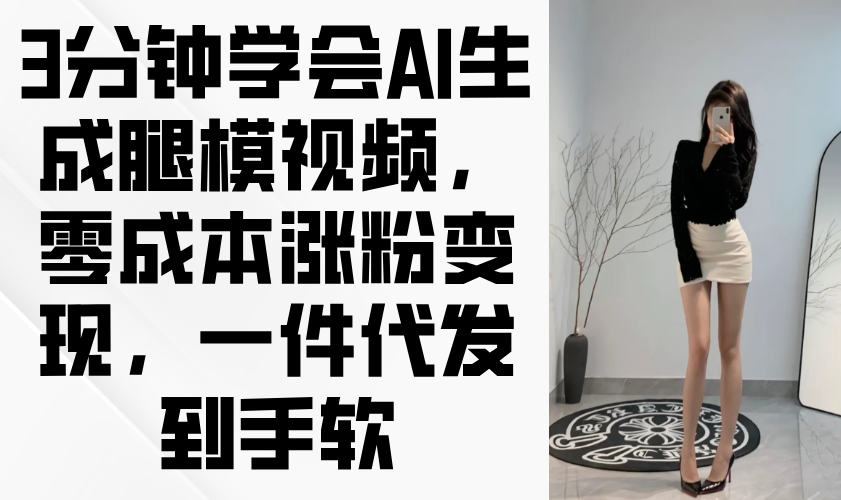 3分钟学会AI生成腿模视频，零成本涨粉变现，一件代发到手软-孔明聊项目