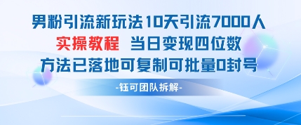 男粉引流新玩法10天引流7000人当日变现四位数可复制可批量0封号-孔明聊项目