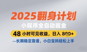 2025小程序全自动掘金，48 小时可见收益，日入8张，长期稳定靠谱，小白宝妈轻松上手【揭秘】-孔明聊项目