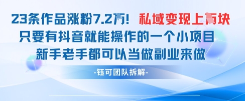抖音私域项目23条作品涨粉7.2W，私域变现1W-孔明聊项目