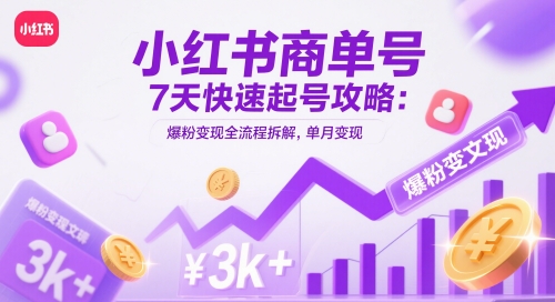 小红书商单号7天快速起号攻略：爆粉变现全流程拆解，单月变现3k+-孔明聊项目