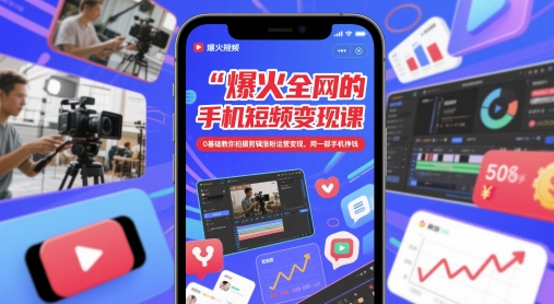 爆火全网的手机短视频变现课，0基础教你拍摄剪辑涨粉运营变现，用一部手机挣钱-孔明聊项目