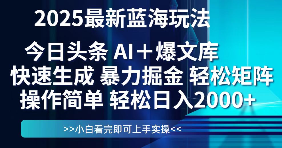 今日头条2025最新蓝海玩法,思路简单,复制粘贴,轻松实现矩阵日入2000+-孔明聊项目
