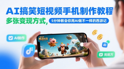 AI搞笑短视频手机制作教程，多张变现方式，5分钟教会你用AI做不一样的西游记-孔明聊项目