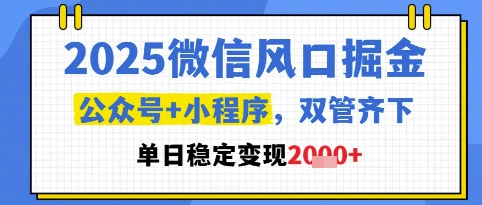 2025微信风口掘金,公众号+小程序双管齐下,单日稳定变现1k+【揭秘】-孔明聊项目