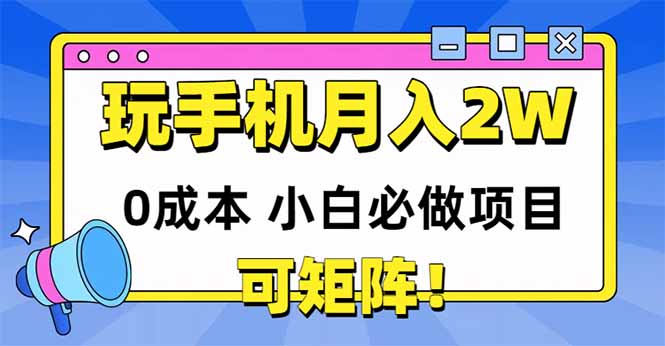 玩玩手机月入20000+，0成本小白必做项目，可矩阵-孔明聊项目
