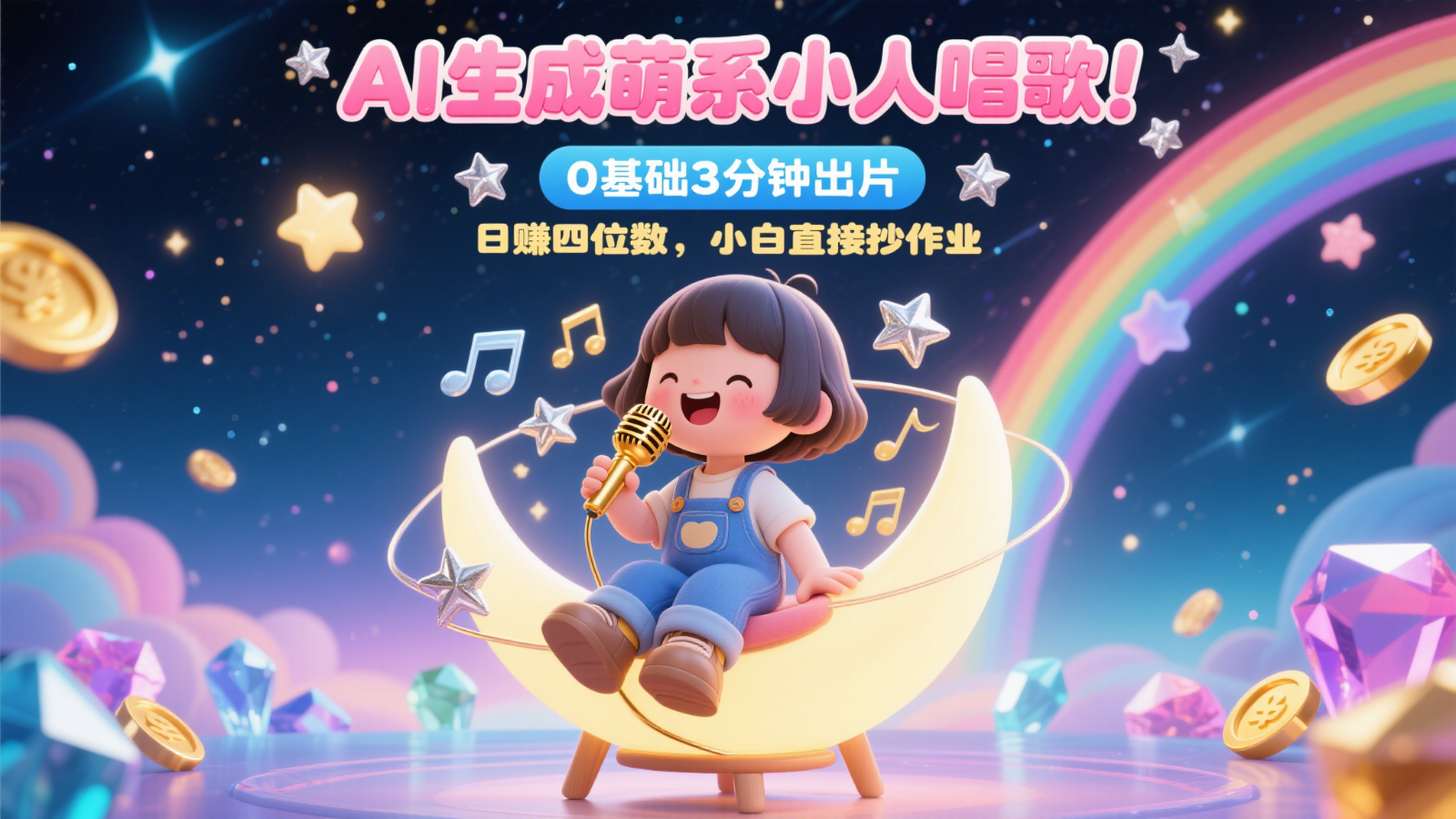 AI生成萌系小人唱歌!0基础3分钟出片,28个作品涨粉9万,日赚四位数,小白直接抄作业-孔明聊项目