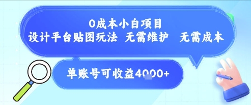 0成本小白项目，设计平台贴图玩法，无需维护，无需成本，单账号单月可产生收益4k+-孔明聊项目