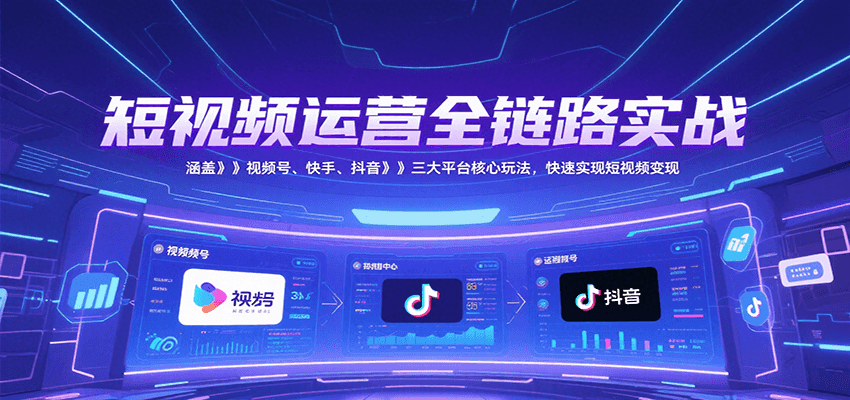 短视频运营全链路实战,涵盖视频号、快手、抖音三大平台核心玩法,快速实现变现!-孔明聊项目