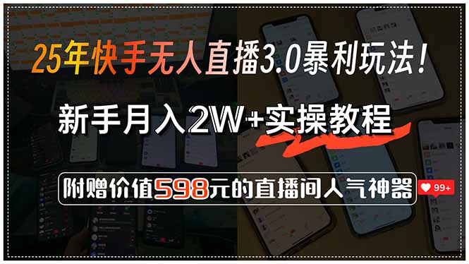 25年快手无人直播3.0暴利玩法！，新手月入2W+实操教程，附赠价值598元…-孔明聊项目