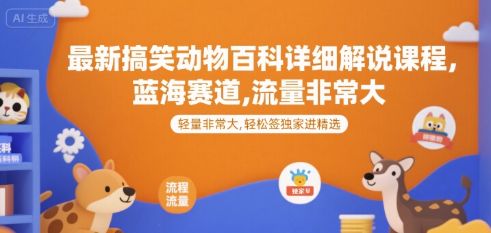 最新搞笑动物百科详细解说课程,蓝海赛道,流量非常大,轻松签独家进精选-孔明聊项目