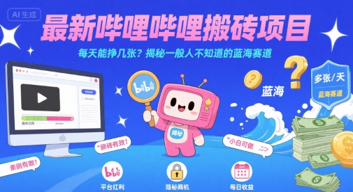 最新哔哩哔哩上B站搬砖项目,每天能挣几张?揭秘一般人不知道的蓝海赛道-孔明聊项目