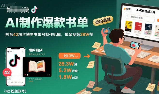 AI制作爆款书单，抖音42粉丝博主书单号制作拆解，单条视频28W赞-孔明聊项目