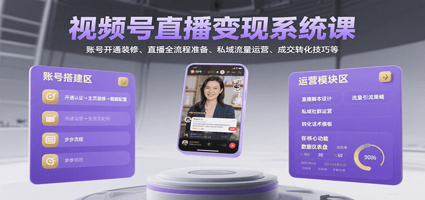视频号直播变现系统课，账号开通装修、直播全流程准备、私域流量运营、成交转化技巧等-孔明聊项目