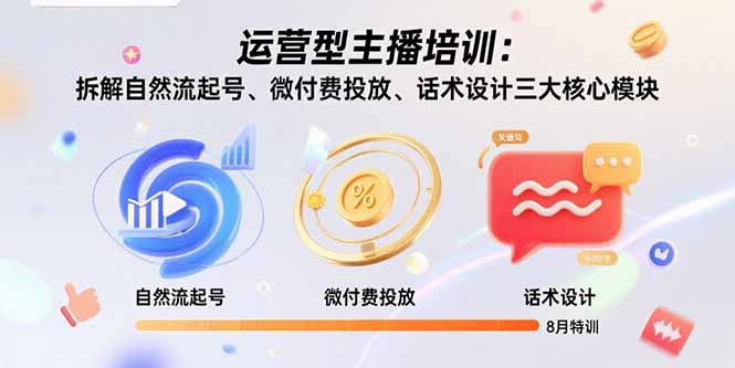 运营型主播培训：拆解自然流起号、微付费投放、话术设计三大核心模块-8月-孔明聊项目