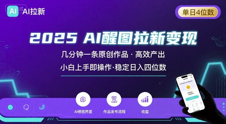 2025最强AI醒图拉新，几分钟一条原创作品，单日收入4位数，小白也能上手操作-孔明聊项目