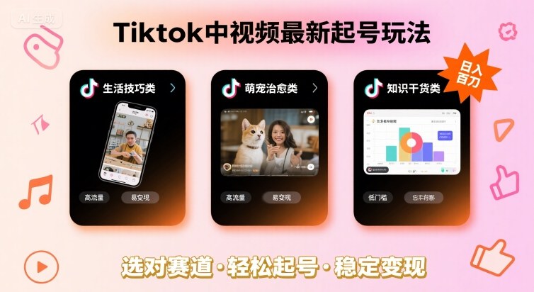 Tiktok中视频最新起号玩法，想要日入百刀，做好这几个赛道就可以了-孔明聊项目