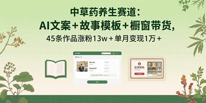 中草药养生赛道：AI文案+故事模板+橱带货，45条作品涨粉13w+单月变现1万+-孔明聊项目