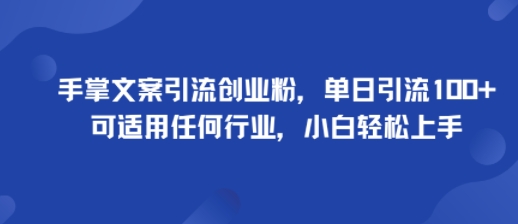 手掌文案引流创业粉，单日引流100+，可适用任何行业，小白轻松上手-孔明聊项目
