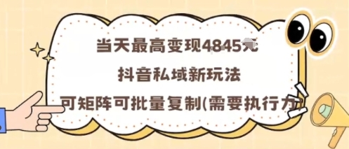 当天最高变现1k+,抖音私域新玩法,可矩阵可批量复制-孔明聊项目