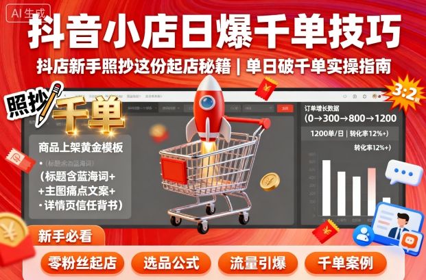 抖音小店日爆千单技巧，抖店新手照抄这份起店秘籍，单日破千单-孔明聊项目