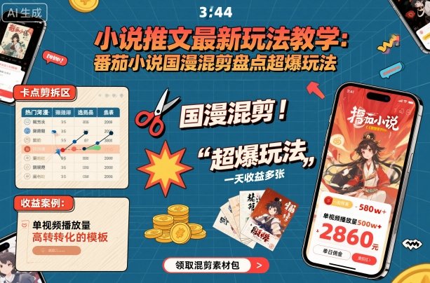 小说推文最新玩法教学，番茄小说国漫混剪盘点超爆玩法，全程干货，一天收益多张-孔明聊项目