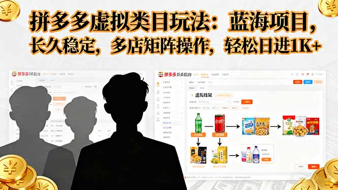 拼多多虚拟类目玩法,蓝海项目,长久稳定,多店矩阵操作,轻松日进1K+-孔明聊项目