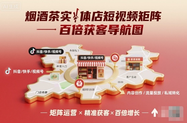 烟酒茶实体店短视频矩阵百倍获客导航图-孔明聊项目