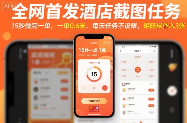 全网首发酒店截图任务，15秒做完一单，一单0.6米，每天任务不设限，矩阵操作日入3张【揭秘】-孔明聊项目
