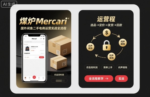煤炉Mercari国外闲鱼二手电商运营实战全流程，仿品高利润，简单上手，闷声搞钱-孔明聊项目