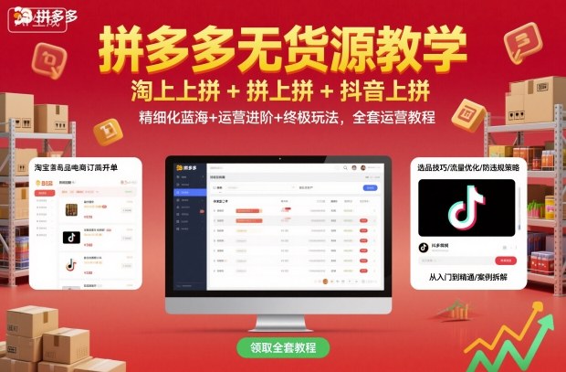 拼多多无货源教学，淘上拼+拼上拼+抖上拼，精细化蓝海+运营进阶+终极玩法，全套运营教程-孔明聊项目