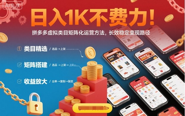 日入1K不费力！拼多多虚拟类目矩阵化运营方法，长效稳定变现路径-孔明聊项目