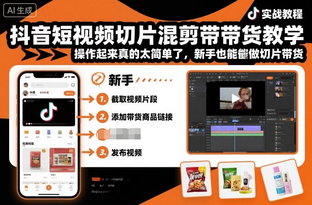 抖音短视频切片混剪带货教学，操作起来真的太简单了，新手也能做切片带货-孔明聊项目