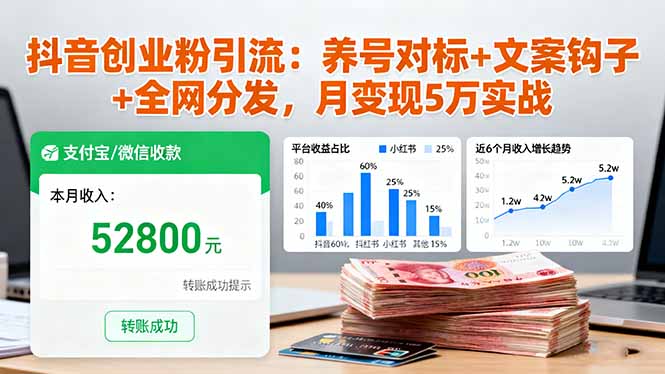 抖音创业粉引流:养号对标+文案钩子+全网分发,月变现5万实战-孔明聊项目