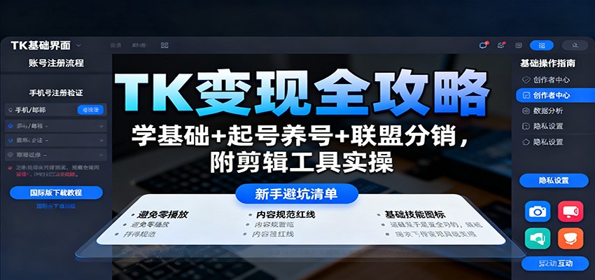 TK变现全攻略：学基础+起号养号+联盟分销，附剪辑工具实操-孔明聊项目