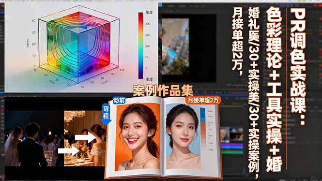 PR调色实战课：色彩理论+工具实操+婚礼医美/30+实操案例，月接单超2万-孔明聊项目
