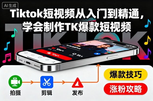 Tiktok短视频从入门到精通，学会制作TK爆款短视频-孔明聊项目