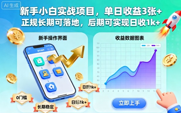 新手小白实战项目，单日收益3张+，正规长期可落地，后期可实现日收1k+【揭秘】-孔明聊项目