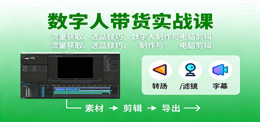 数字人变现实战课：流量获取、选品技巧、数字人制作与电脑剪辑-孔明聊项目