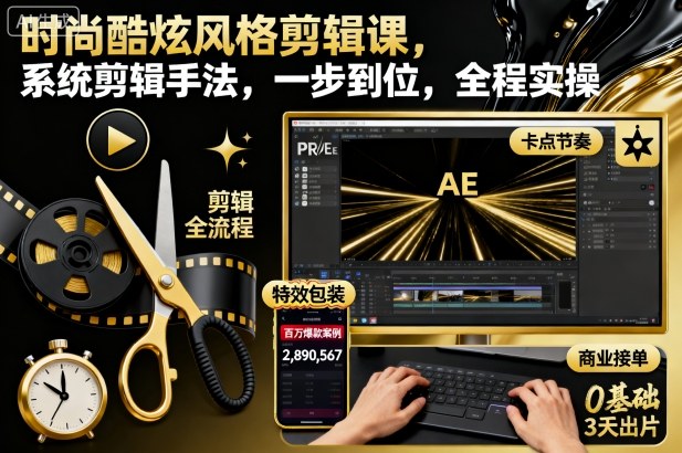 时尚酷炫风格剪辑课，系统剪辑手法，一步到位，全程实操-孔明聊项目