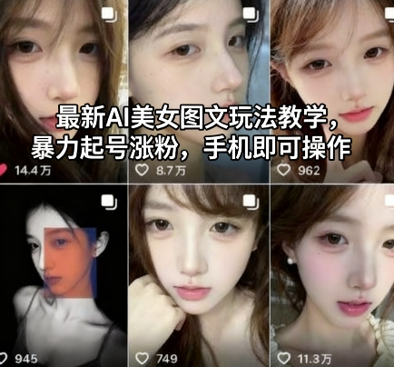最新AI美女图文玩法教学，暴力起号涨粉，手机即可操作-孔明聊项目